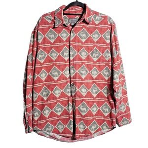 VTG Woolrich Red Buffalo Moose Deer Elk Button Up Shirt Cabin Hunting M Dad Gift